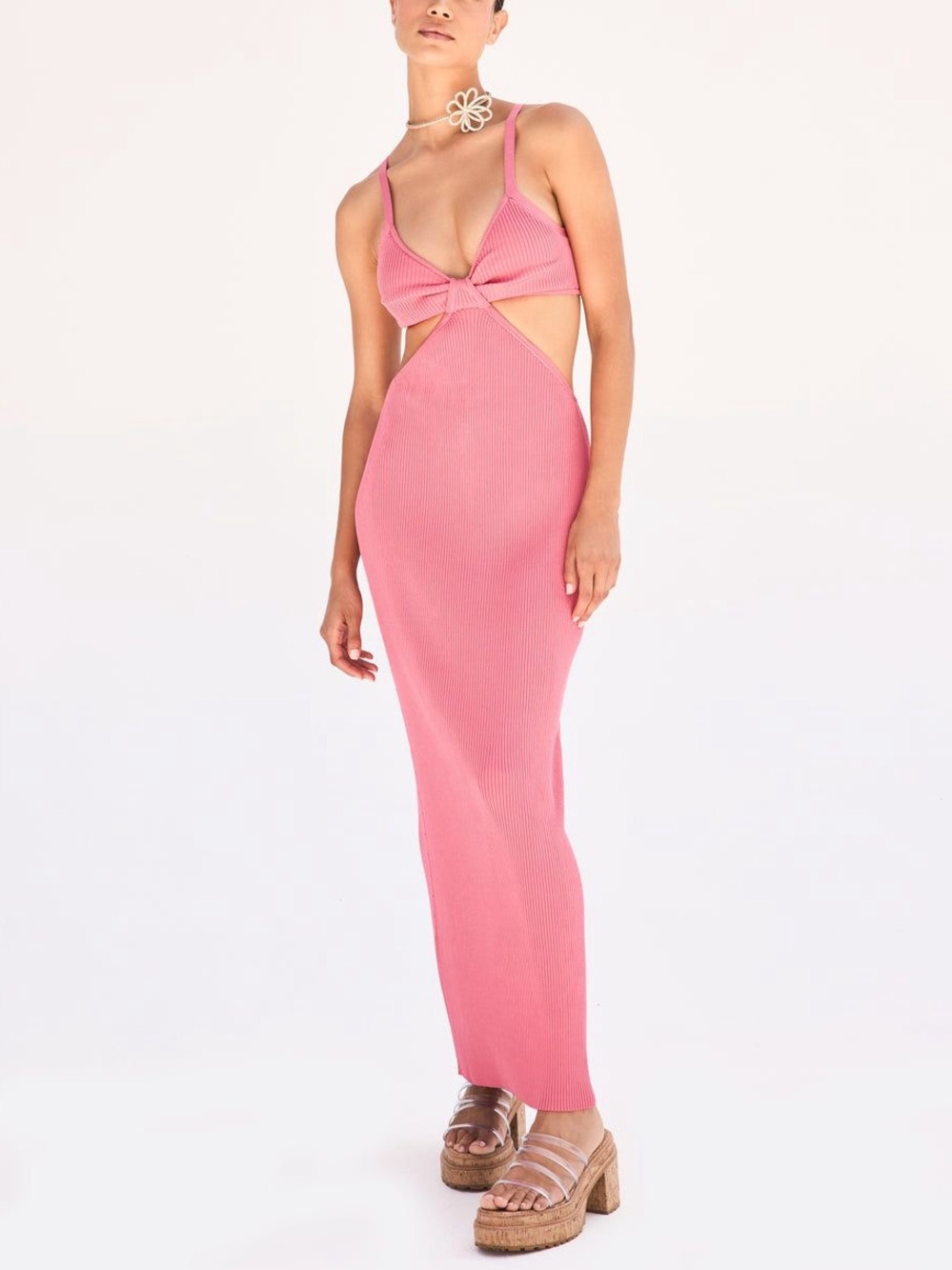 Cult Gaia NWT Serita Knit Maxi Dress Blossom Pink Cutout Size Large